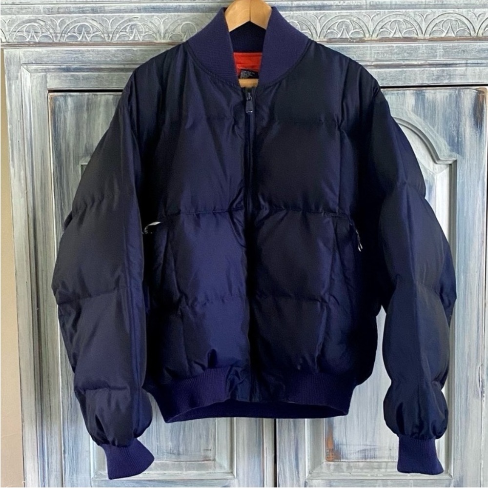 NAUTICA Navy Quilted down puffer bomber jacket.